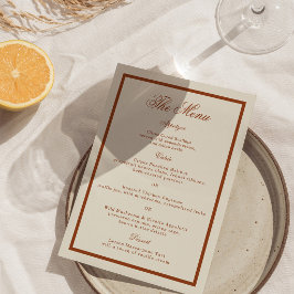 Tarjeta de menú de boda de terracota naranja quema