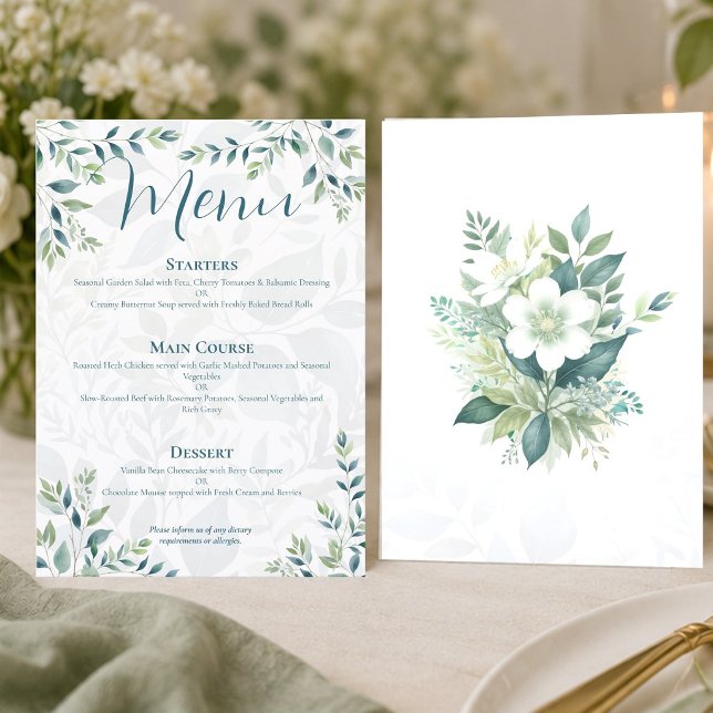 Tarjeta de menú de boda de verde salvia eucalipto  (Subido por el creador)
