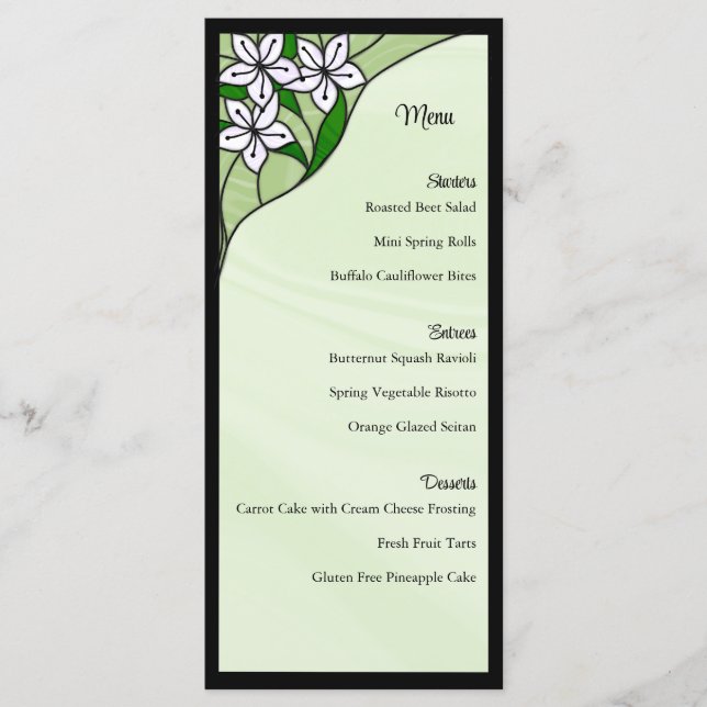 Tarjeta de menú de boda de vidrio emplomado (Anverso)