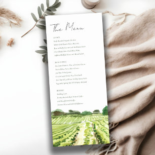 Tarjeta de menú de boda de viñedo de bodega de acu