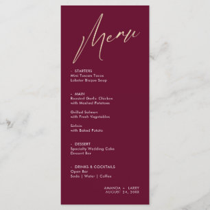 Tarjeta de menú de boda de vino y oro simple y mod