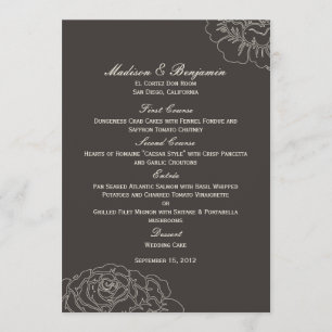 Tarjeta de menú de boda del jardín Rosa - Carbón