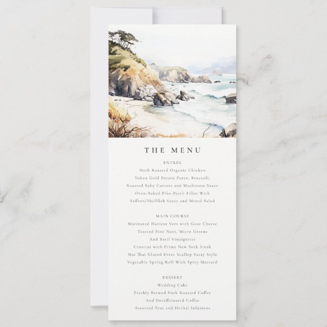 Tarjeta de menú de boda del paisaje de Big Sur, Ca (Anverso)