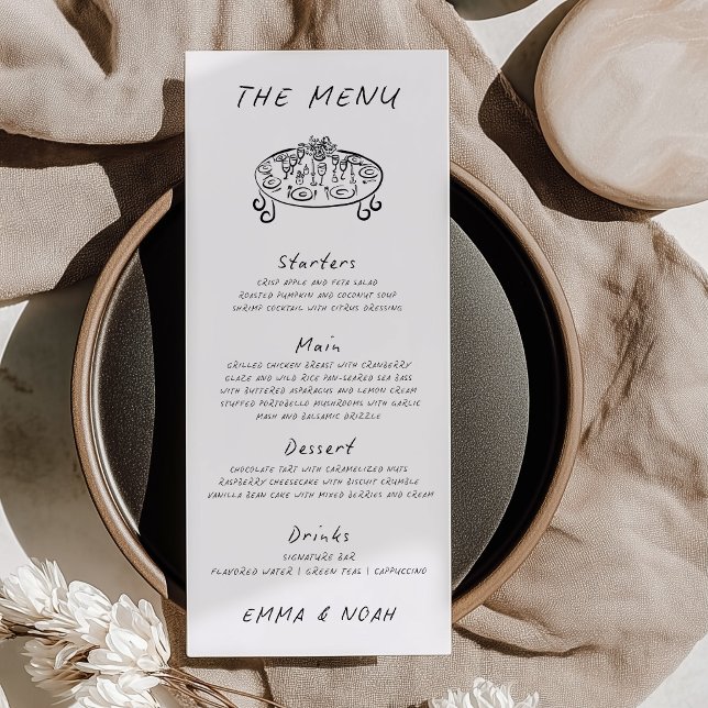 Tarjeta de menú de boda dibujada a mano moderna (Subido por el creador)
