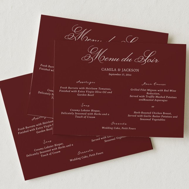 Tarjeta de menú de boda Dramatic Operea Borgoña (Subido por el creador)