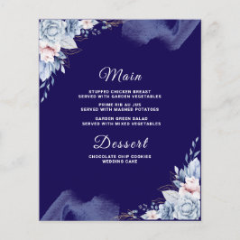 Tarjeta de menú de boda elegante azul marino