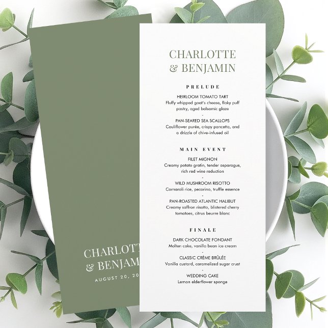 Tarjeta de menú de boda elegante Chic Minimalista  (Subido por el creador)
