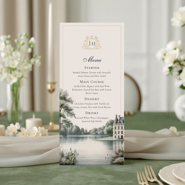 Tarjeta de menú de boda elegante con monograma de  (Subido por el creador)
