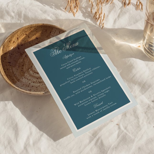 Tarjeta de menú de boda elegante con raya azul náu (Subido por el creador)