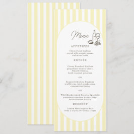 Tarjeta de menú de boda elegante con rayas amarill