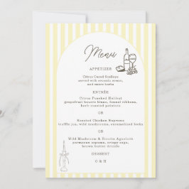 Tarjeta de menú de boda elegante con rayas amarill