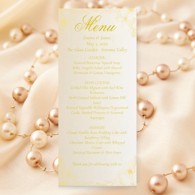 Tarjeta de menú de boda elegante de marfil y dorad (Subido por el creador)