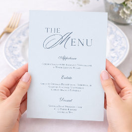 Tarjeta de menú de boda elegante en azul polvorien