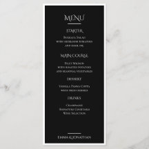 Tarjeta de menú de boda elegante en blanco y negro