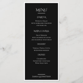 Tarjeta de menú de boda elegante en blanco y negro
