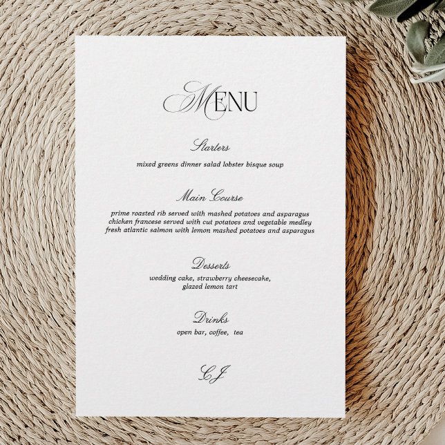 Tarjeta de menú de boda elegante en blanco y negro (Subido por el creador)