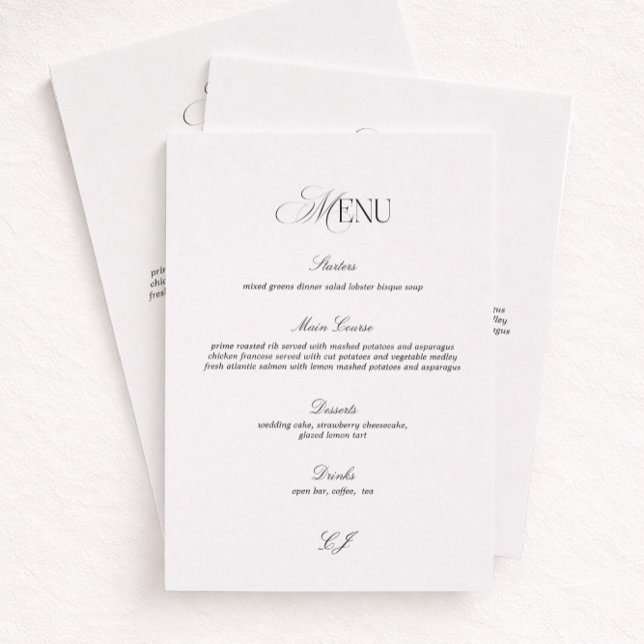 Tarjeta de menú de boda elegante en blanco y negro (Subido por el creador)