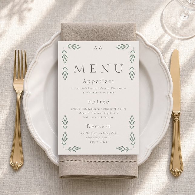 Tarjeta de Menú de Boda Elegante en Verde Salvia (Subido por el creador)