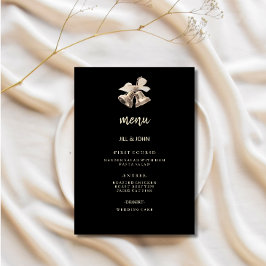 Tarjeta de Menú de Boda Elegante Negro Oro