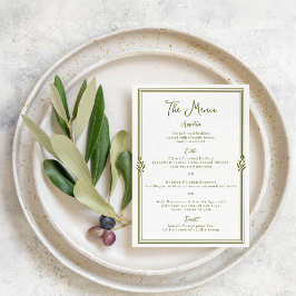 Tarjeta de menú de boda elegante verde oliva tosca