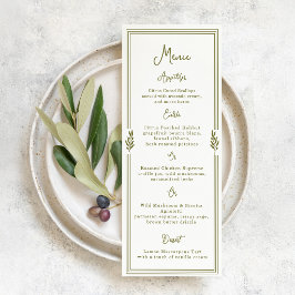 Tarjeta de menú de boda elegante verde oliva tosca