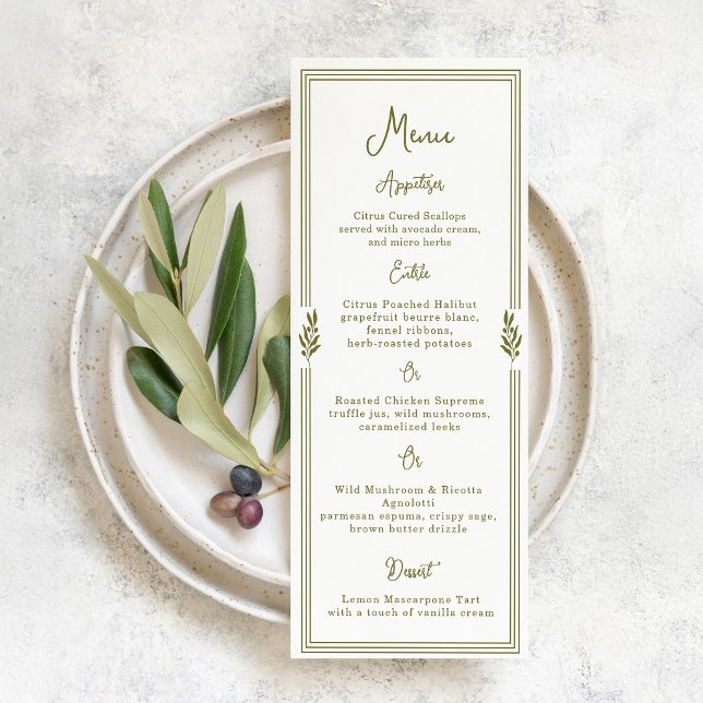 Tarjeta de menú de boda elegante verde oliva tosca (Subido por el creador)
