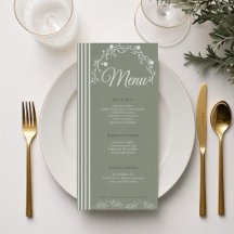 Tarjeta de Menú de Boda Elegante Verde Salvia