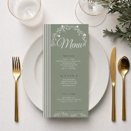 Tarjeta de Menú de Boda Elegante Verde Salvia