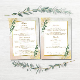 Tarjeta de menú de boda elegante verde y dorado