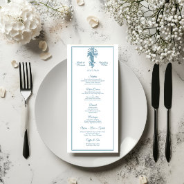 Tarjeta de menú de boda en azul polvo Toile de Jou