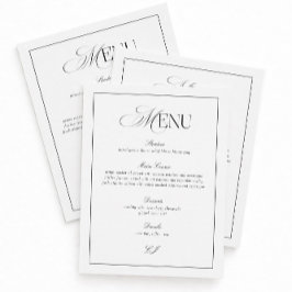 Tarjeta de menú de boda en blanco y negro de diner