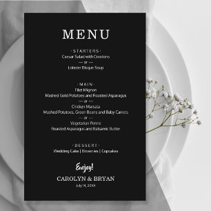 Tarjeta de menú de boda en blanco y negro económic