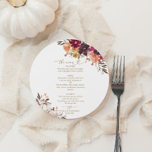 Tarjeta de menú de boda en círculo de calabaza ena