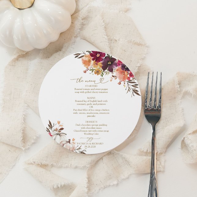 Tarjeta de menú de boda en círculo de calabaza ena (Subido por el creador)