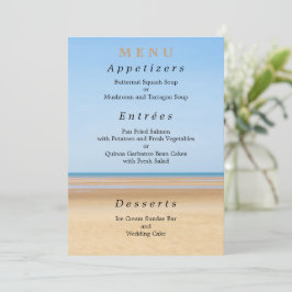 Tarjeta de menú de boda en la playa