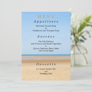 Tarjeta de menú de boda en la playa