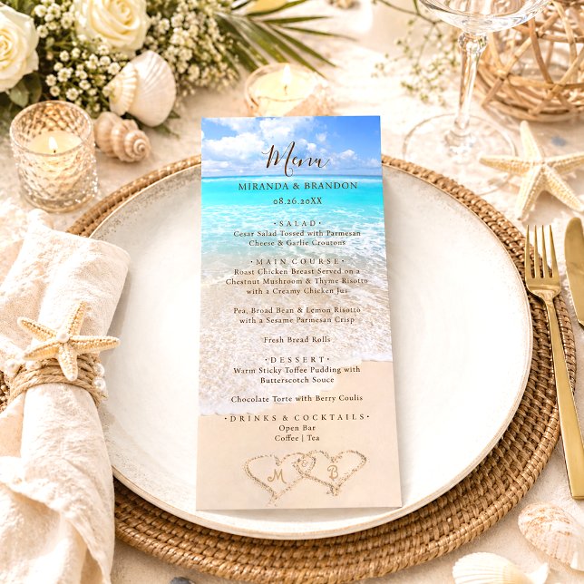 Tarjeta de menú de boda en la playa tropical de ol (Subido por el creador)