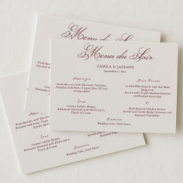 Tarjeta de menú de boda en marfil y burgundy de di