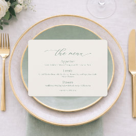 Tarjeta de menú de boda en verde salvia minimalist