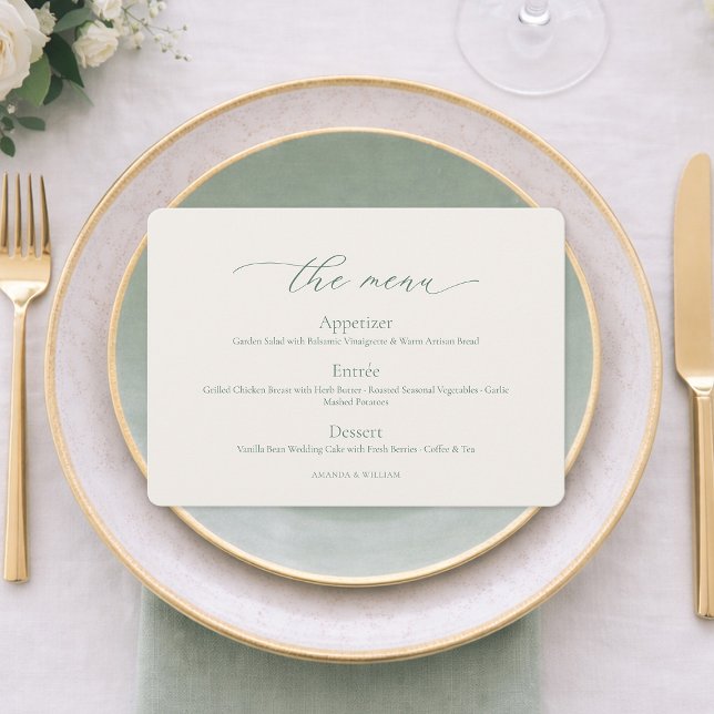Tarjeta de menú de boda en verde salvia minimalist (Subido por el creador)