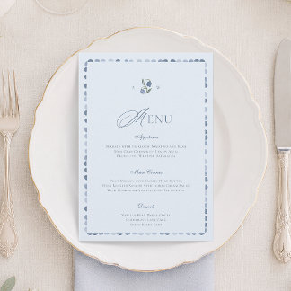Tarjeta de menú de boda escandinava azul polvorien