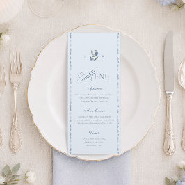 Tarjeta de menú de boda escandinavo azul polvorien