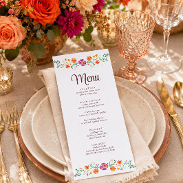 Tarjeta de menú de boda Fiesta Floral Mexicana Col