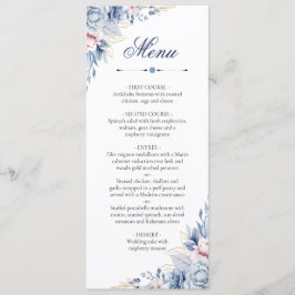 Tarjeta de menú de boda floral azul polvoriento ru