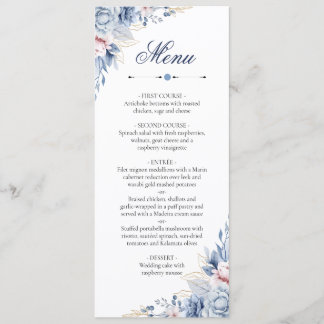 Tarjeta de menú de boda floral azul polvoriento ru