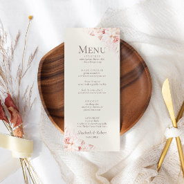 Tarjeta de menú de boda floral beige sonrojado