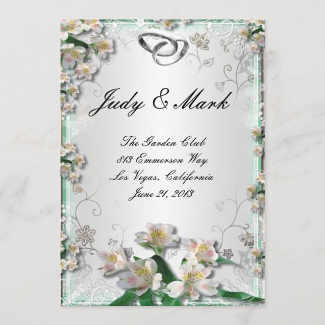 Tarjeta de menú de boda floral blanca elegante (Anverso)