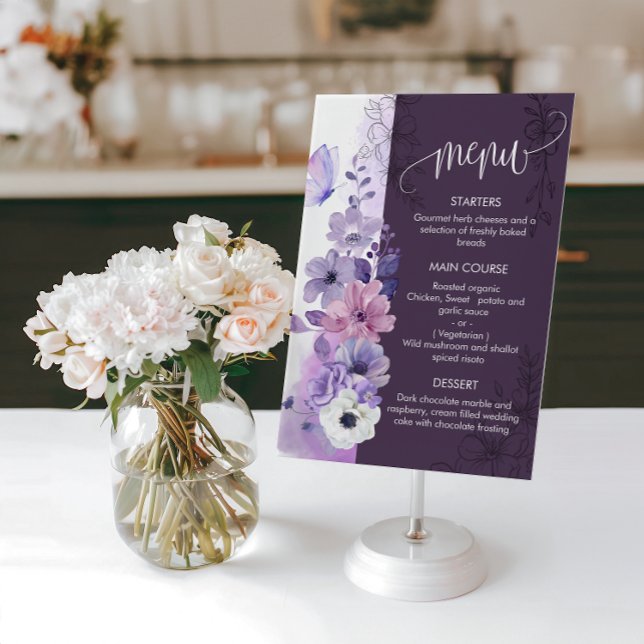 Tarjeta de menú de boda floral con acuarela (Subido por el creador)
