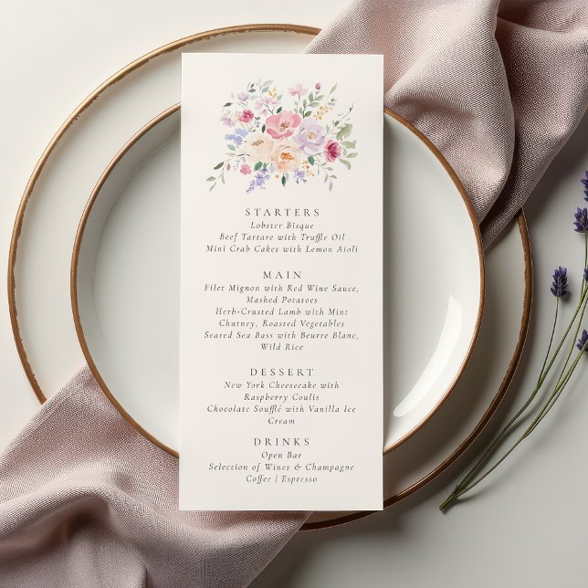 Tarjeta de menú de boda floral con acuarela románt (Subido por el creador)