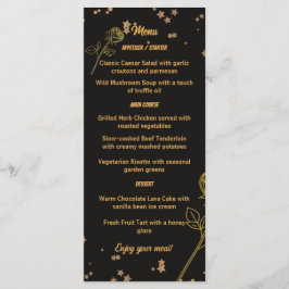Tarjeta de menú de boda floral con lámina de oro d